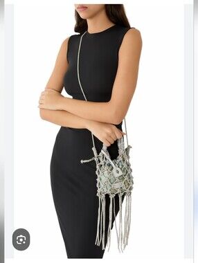 Kurt Geiger Silver Rhinestone Fringe Bucket Crossbody Bag Nwt
